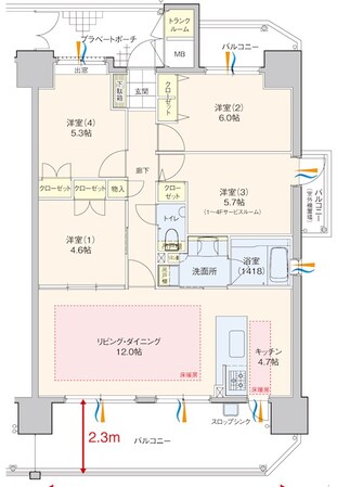 三滝駅 徒歩13分 13階の物件間取画像